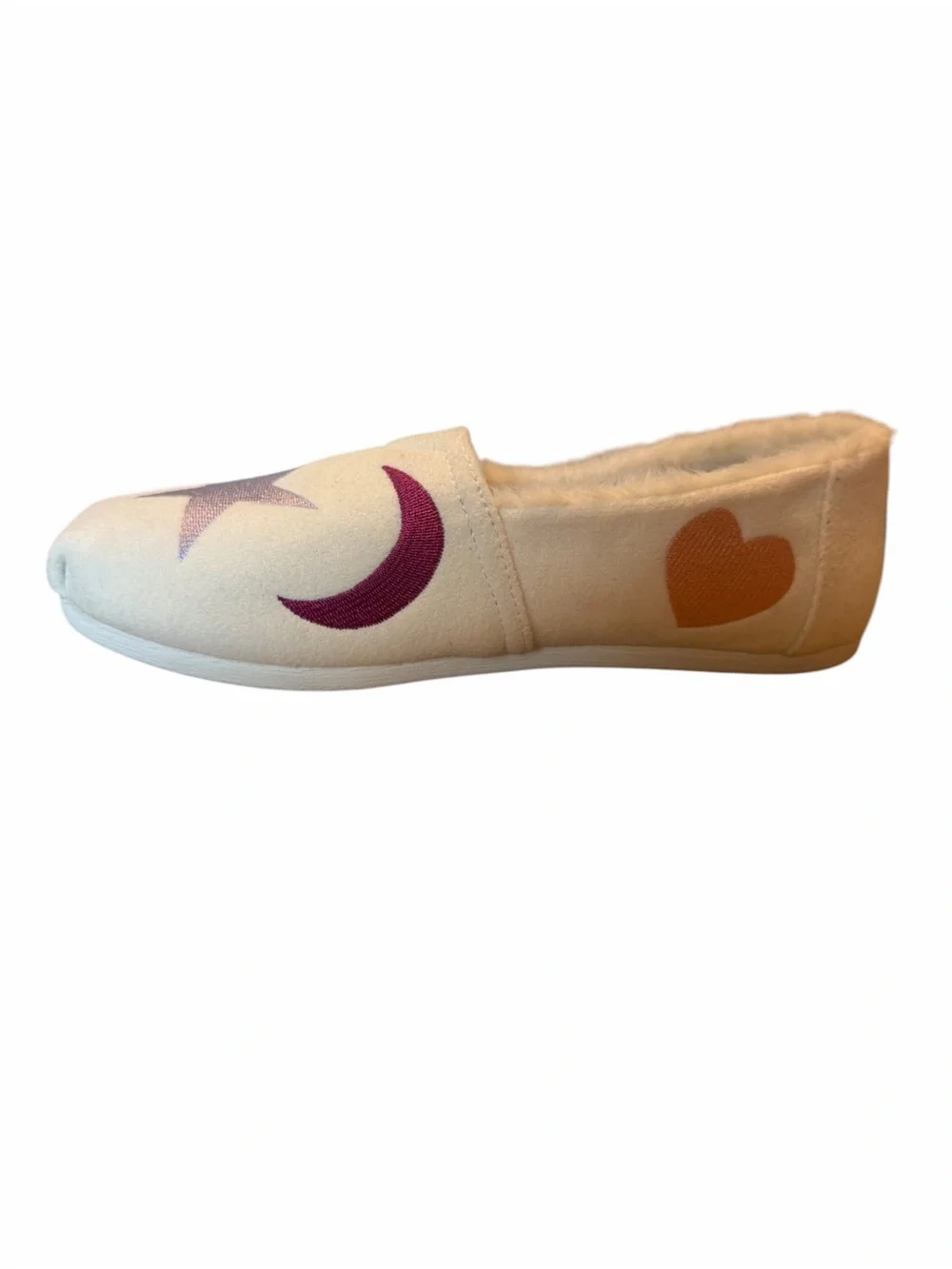 Artsy Celestial Indie TOMS Sun Moon Heart Slip-On Slippers size 8.5